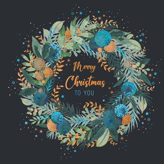 Christmas Premium Boxed Cards Blue/Gold Wreath