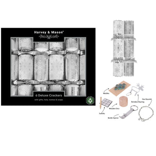 6 Deluxe Silver Snowflake 13.5" Crackers