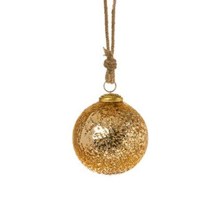 Shiny Champagne Gold Beaded Stripe Glass Bauble