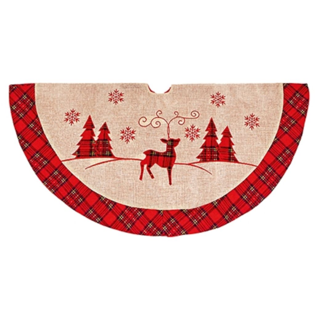 Premier Red Plaid Reindeer Tree Skirt - Default Title | Zoars Ark Pet ...
