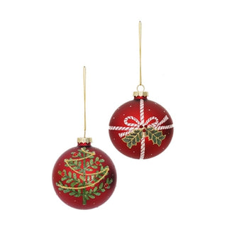 Matt Red Glass Bauble Assorted Bow - Tree