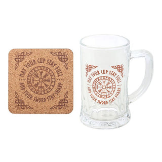 Viking Compass Glass Tankard With Coaster