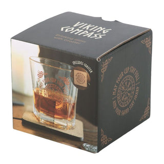 Viking Compass Lowball Glass With Coaster
