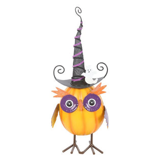 Orange Metal Owl Ornament With Witch Hat