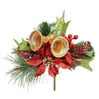 Poinsettia and Bells Pick Red & Gold