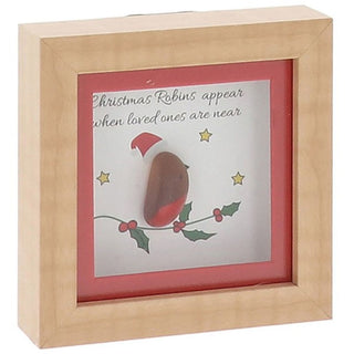 Pebble Glass Mini Plaque Xmas Robin