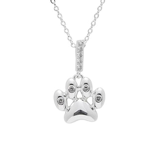 Furry Paw Print Silver Plated Necklace