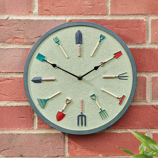 OutsideIn Hand-Painted Poly Resin Clock - Garden Tools 12" - Sage
