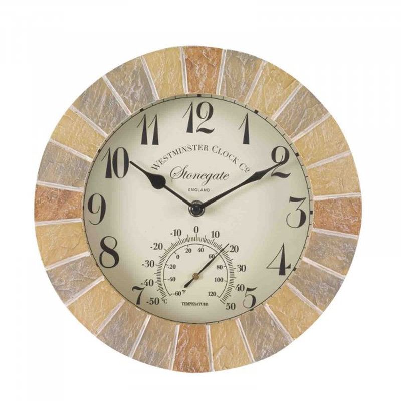 Smart Stonegate Wall Clock & Thermometer 10"