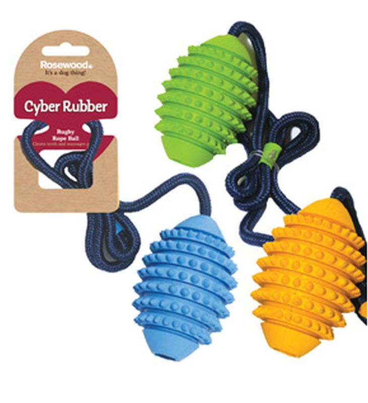 Rosewood Cyber Rubber Rugby Ball With Rope Medium