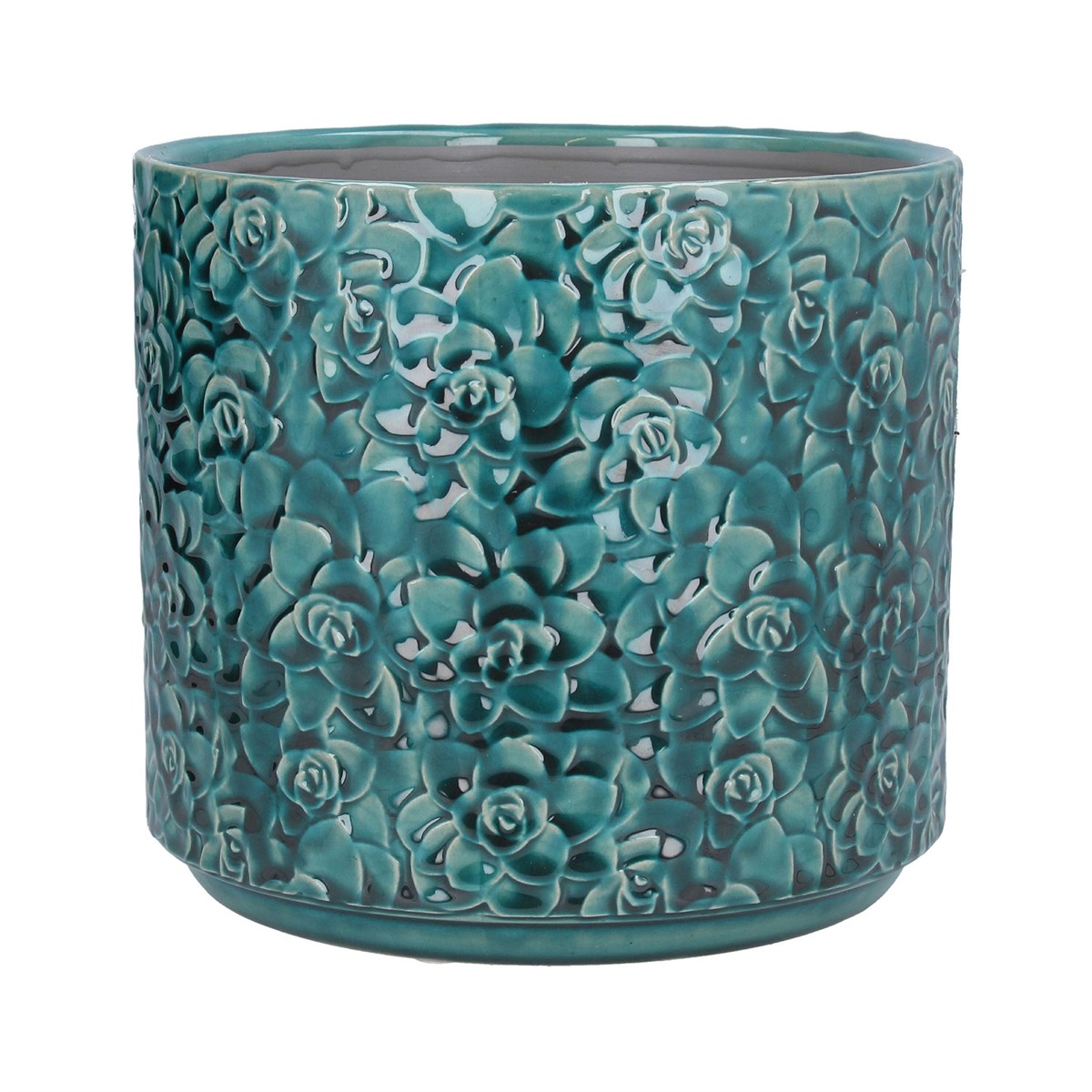 Gisela Graham Teal Succulents Ceramic Pot Cover, Large