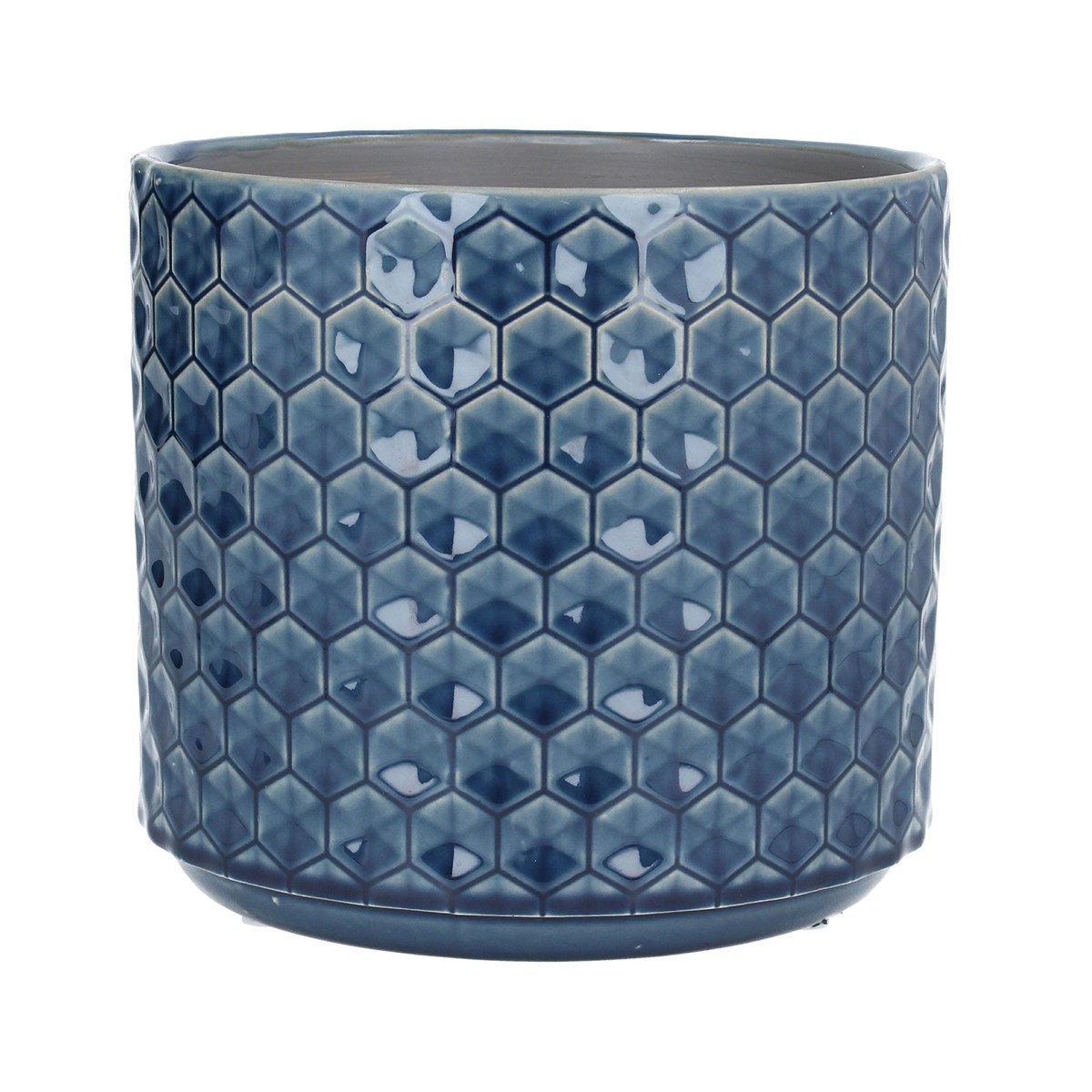Gisela Graham Navy Honeycomb Ceramic Pot Cover, Large